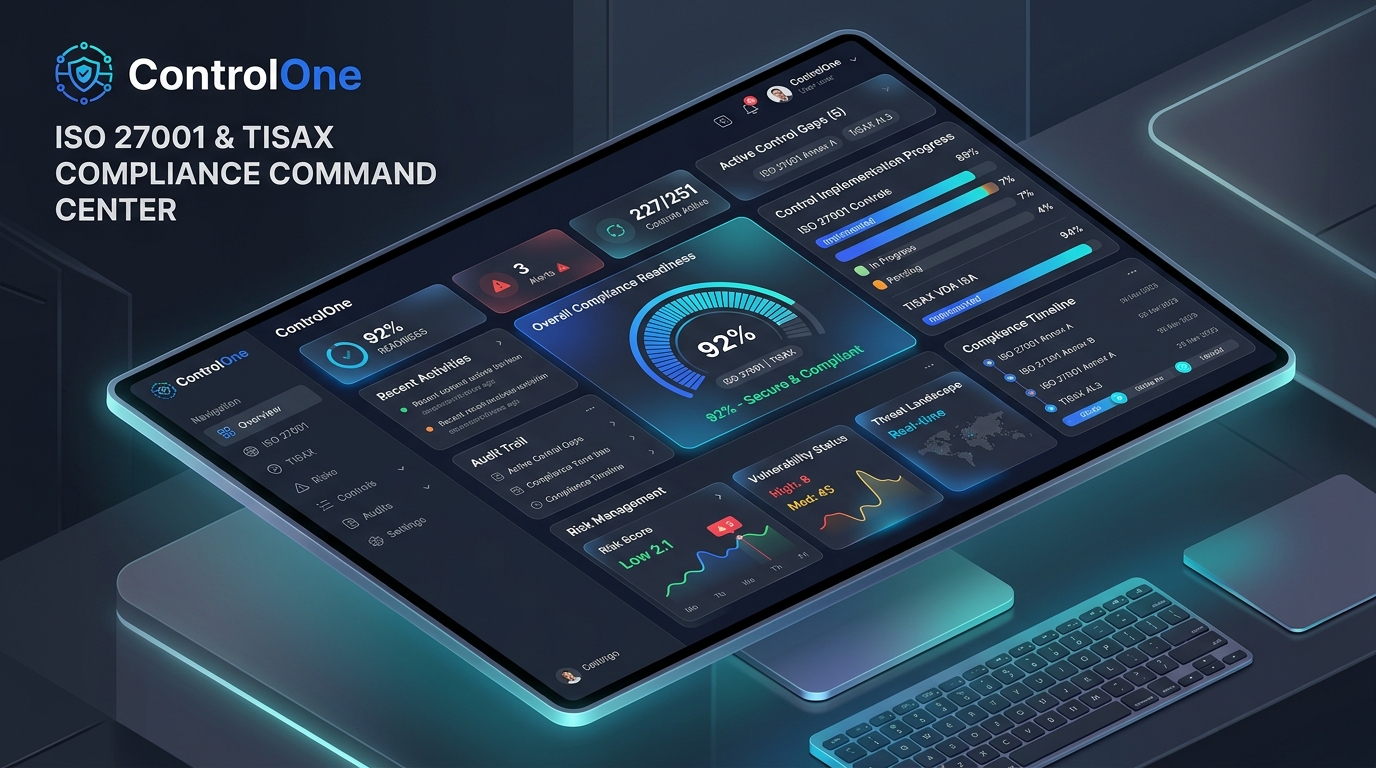 ControlOne ISO 27001 & TISAX Command Centre Dashboard Preview
