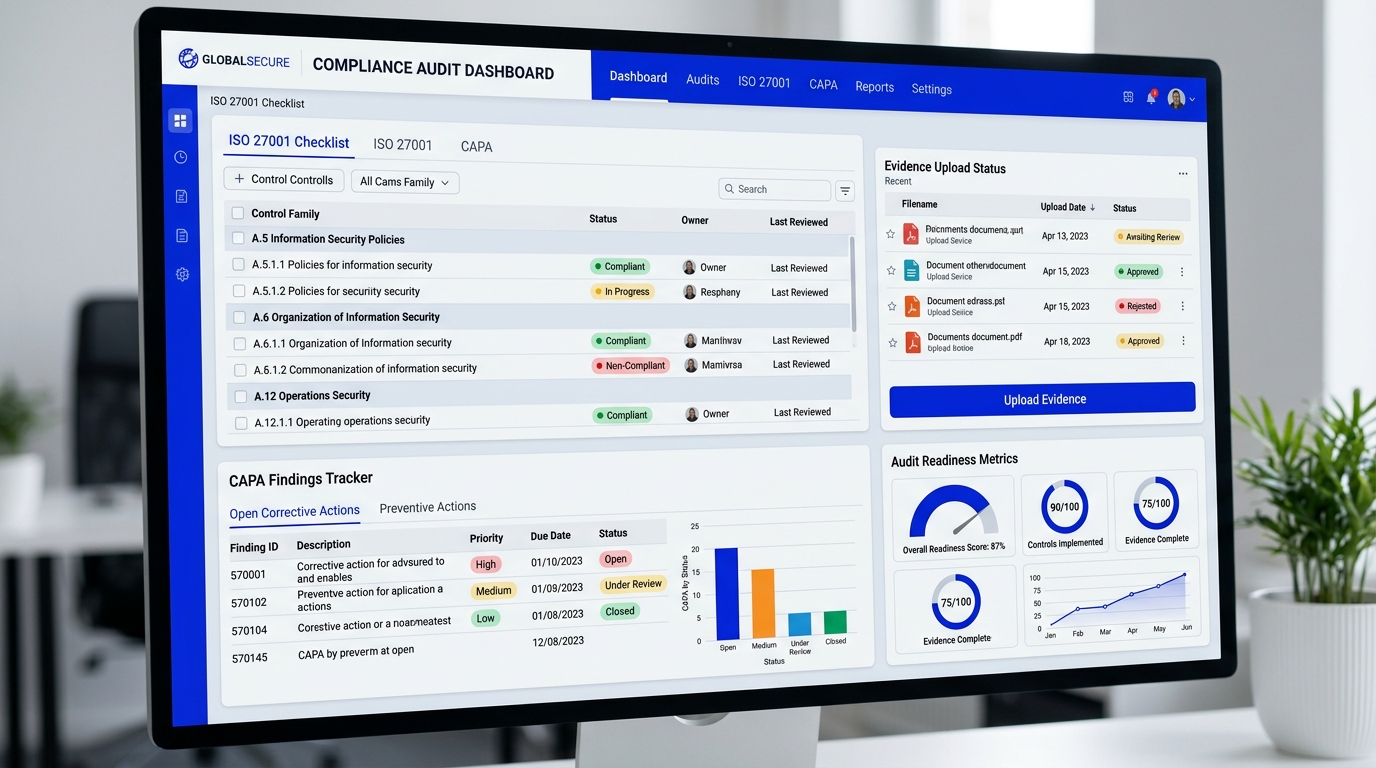 ControlOne Compliance Audit & TISAX Management Screen Interface